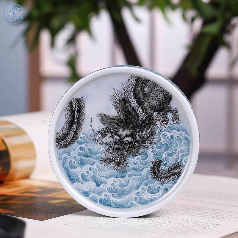 景德镇手工手作龙腾四海高端茶具壶承杯垫实心盖置