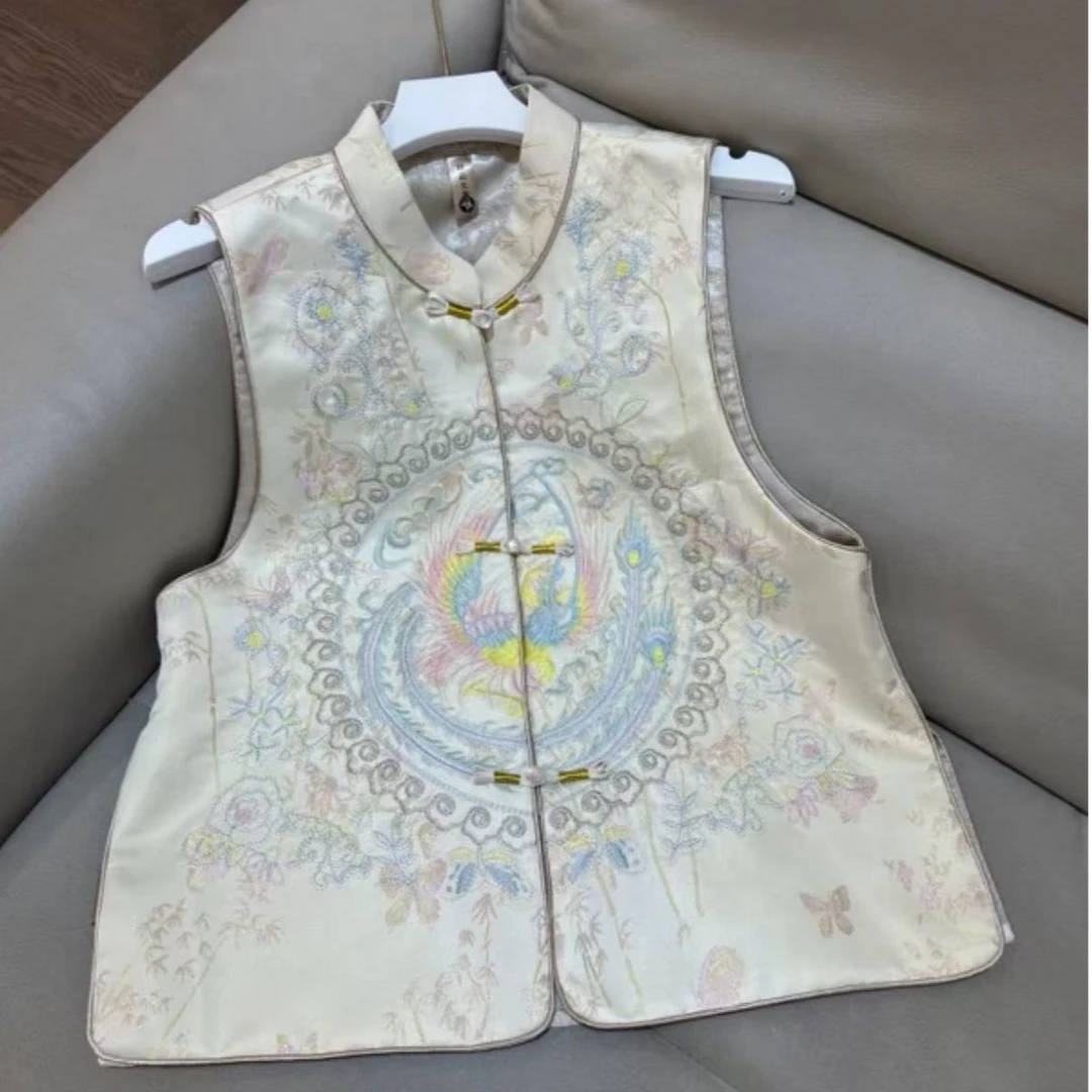 【凤冠】新中式双面穿复古国风文艺提花无袖刺绣国风马甲/4050