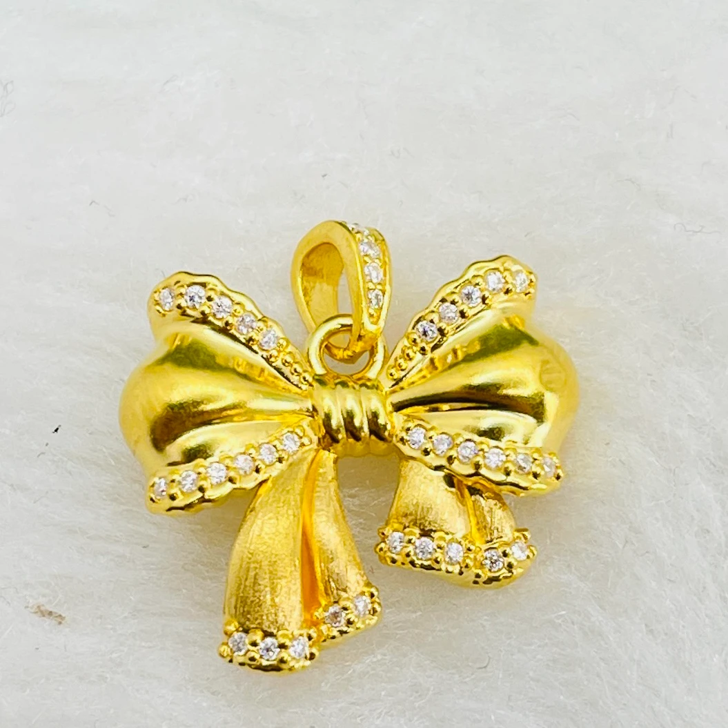 足金5D工艺 镶嵌蝴蝶结吊坠 附加248