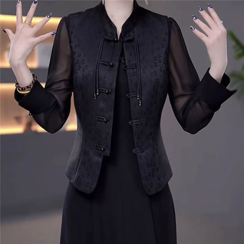 花螺提花缎套装裙子女春季2025新款国风高贵气质马甲连衣裙两件套