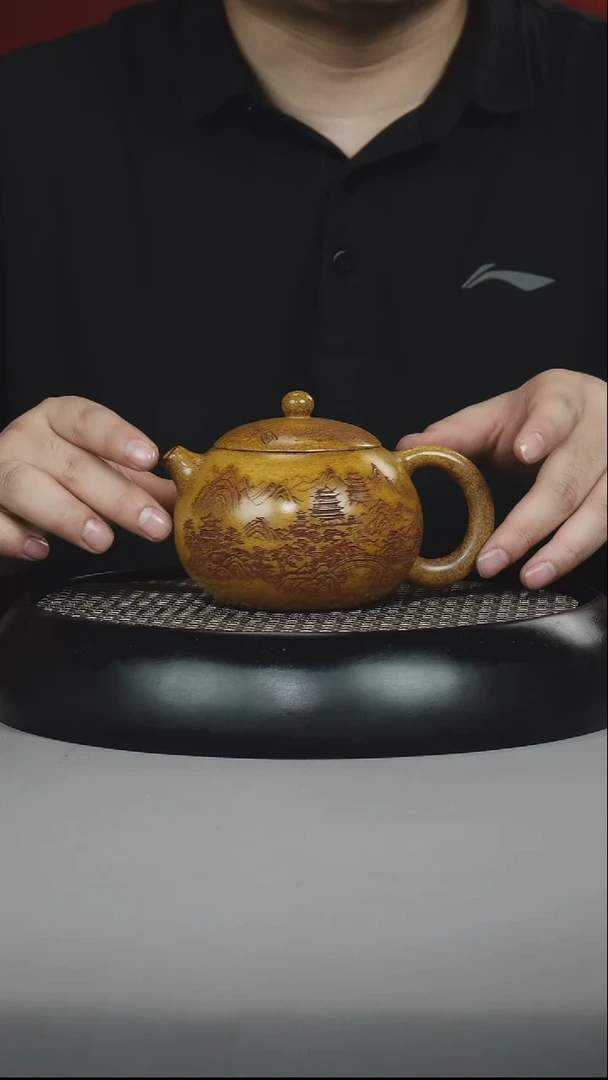 茶壶紫砂龙骨金砂 西施 刻绘山水