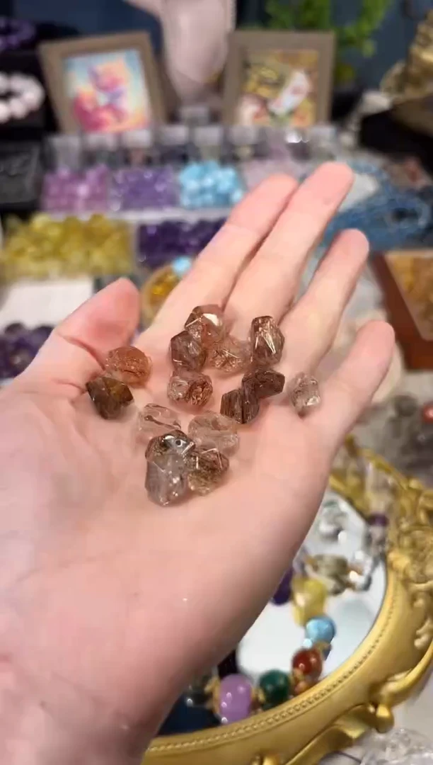 水晶手串未镶嵌V22黑金超小随形一颗约卡8