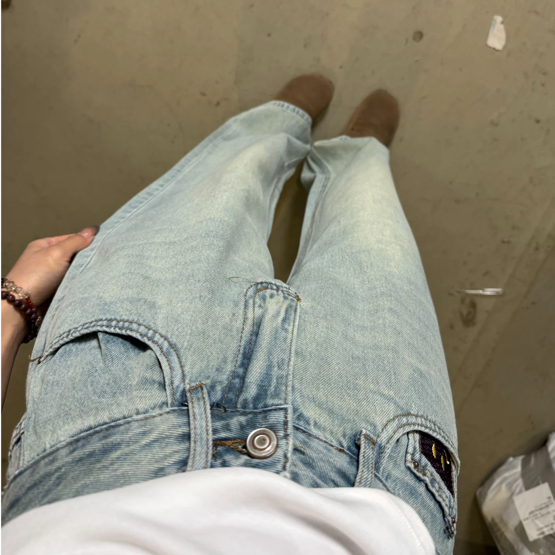 YOYO自制春夏直筒百搭宽松复古水洗牛仔拖地阔腿裤