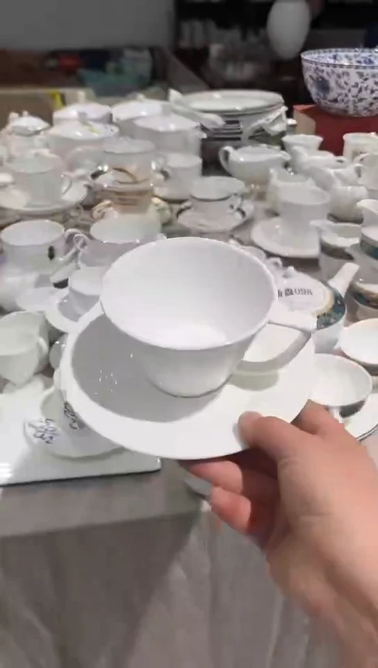 瓷咖啡杯碟1套 隆达骨瓷罗尔白瓷矮