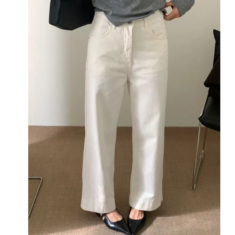米白色牛仔裤女九分直筒显瘦小个子宽松夏款薄百搭阔腿裤直筒裤