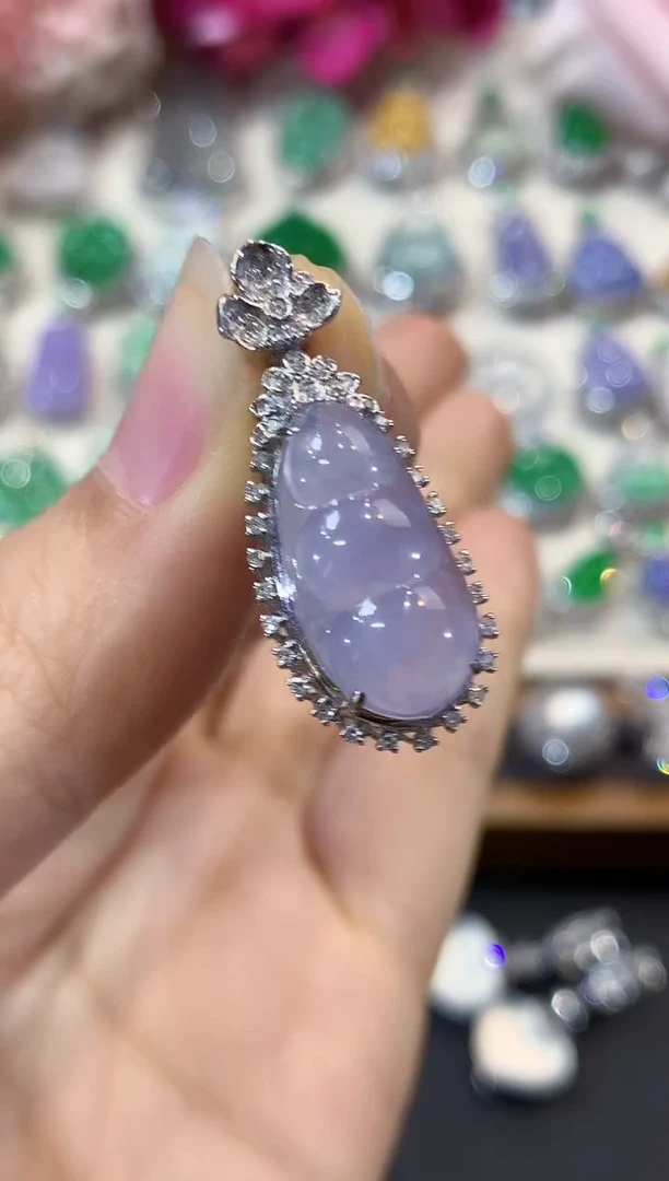 吊坠(不含链)18K金镶嵌翡翠B30 紫货有色差