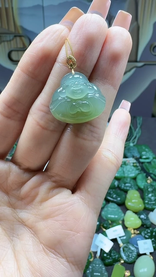 和田玉18K金镶嵌吊坠(不含链)1