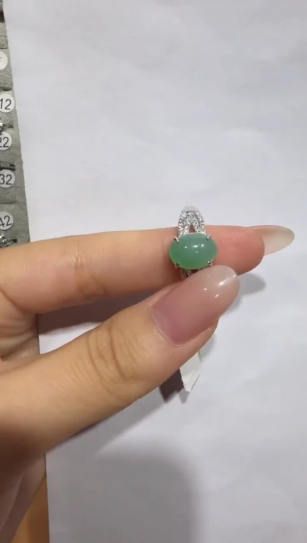 银S925镶嵌戒指翡翠925银镶翡翠戒指镶嵌132