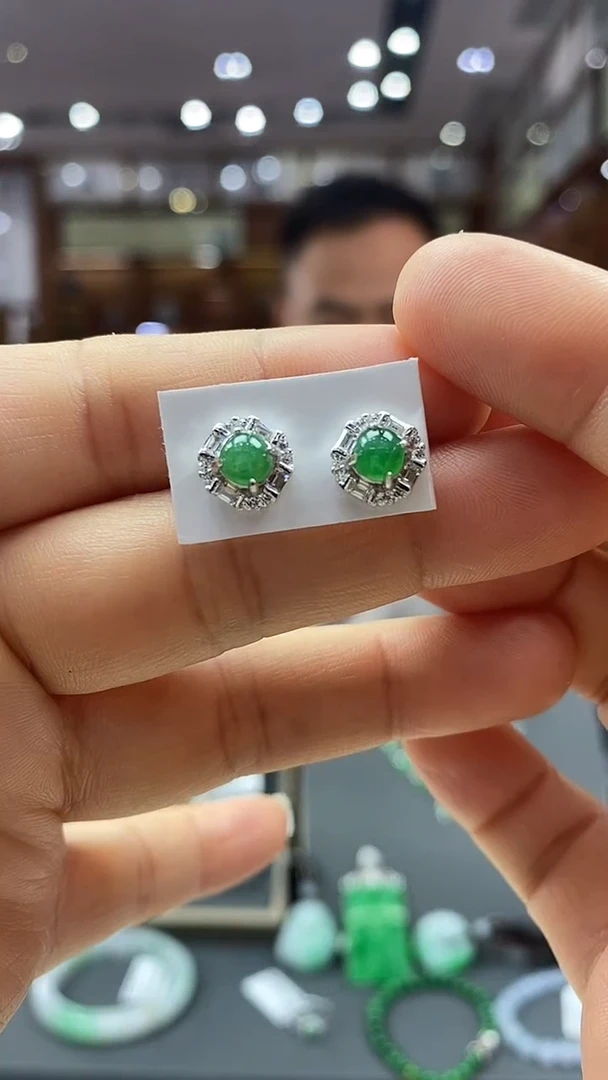 银S925镶嵌翡翠耳饰耳饰