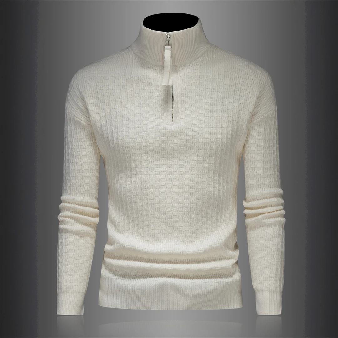 2025冬季新款羊毛衫男半高领拉链时尚针织衫轻奢提花毛衣打底上衣