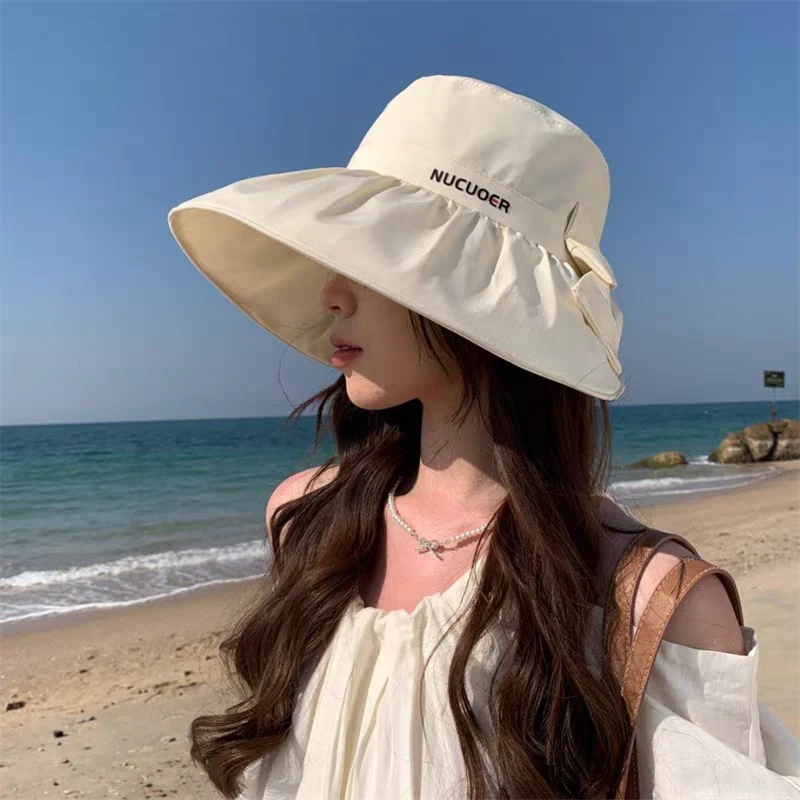 防晒帽女夏季可折叠遮脸遮阳帽大帽檐出游太阳帽子女显脸小渔夫帽