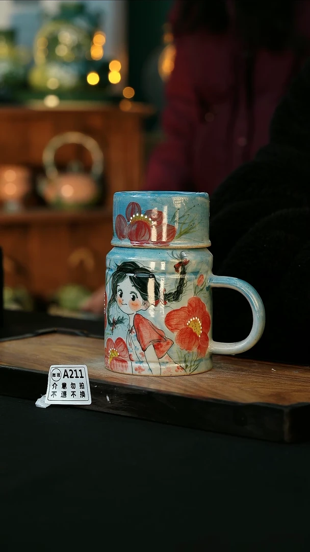 【闪购商品】杯手绘心瓷陶瓷浮力微瑕