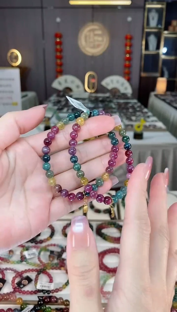 未镶嵌老矿碧玺色标彩虹单圈手串6mm+碧玺hon多样性发货一条