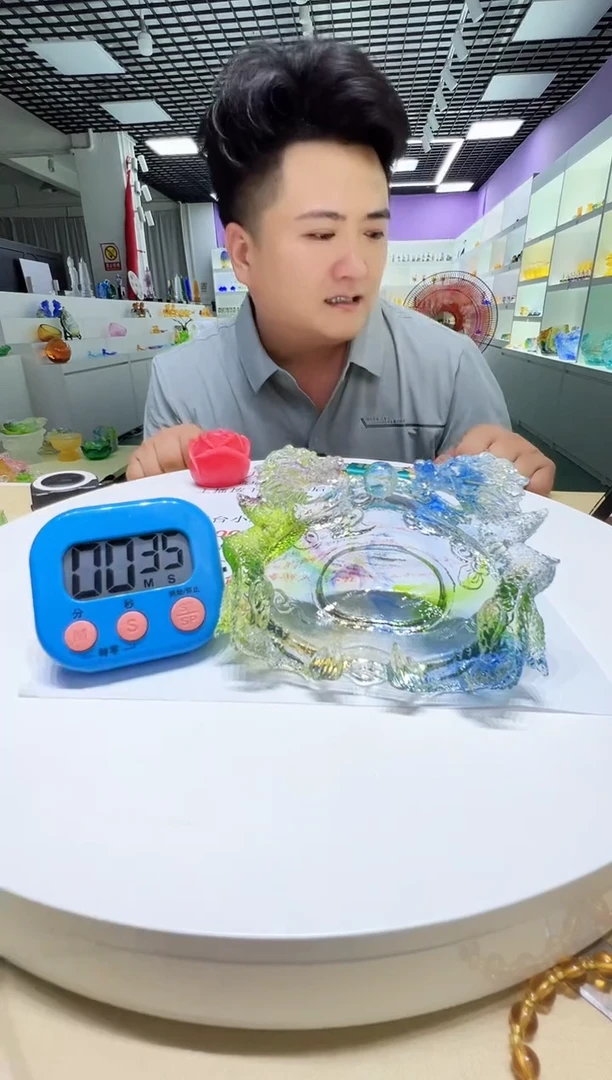 琉璃手工艺品X古法琉璃双龙聚宝盆摆件