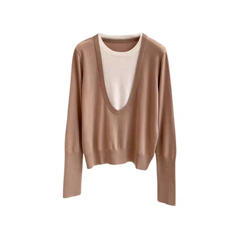 25年(雅Y)气质秋冬拼接假两件套头针织上衣153