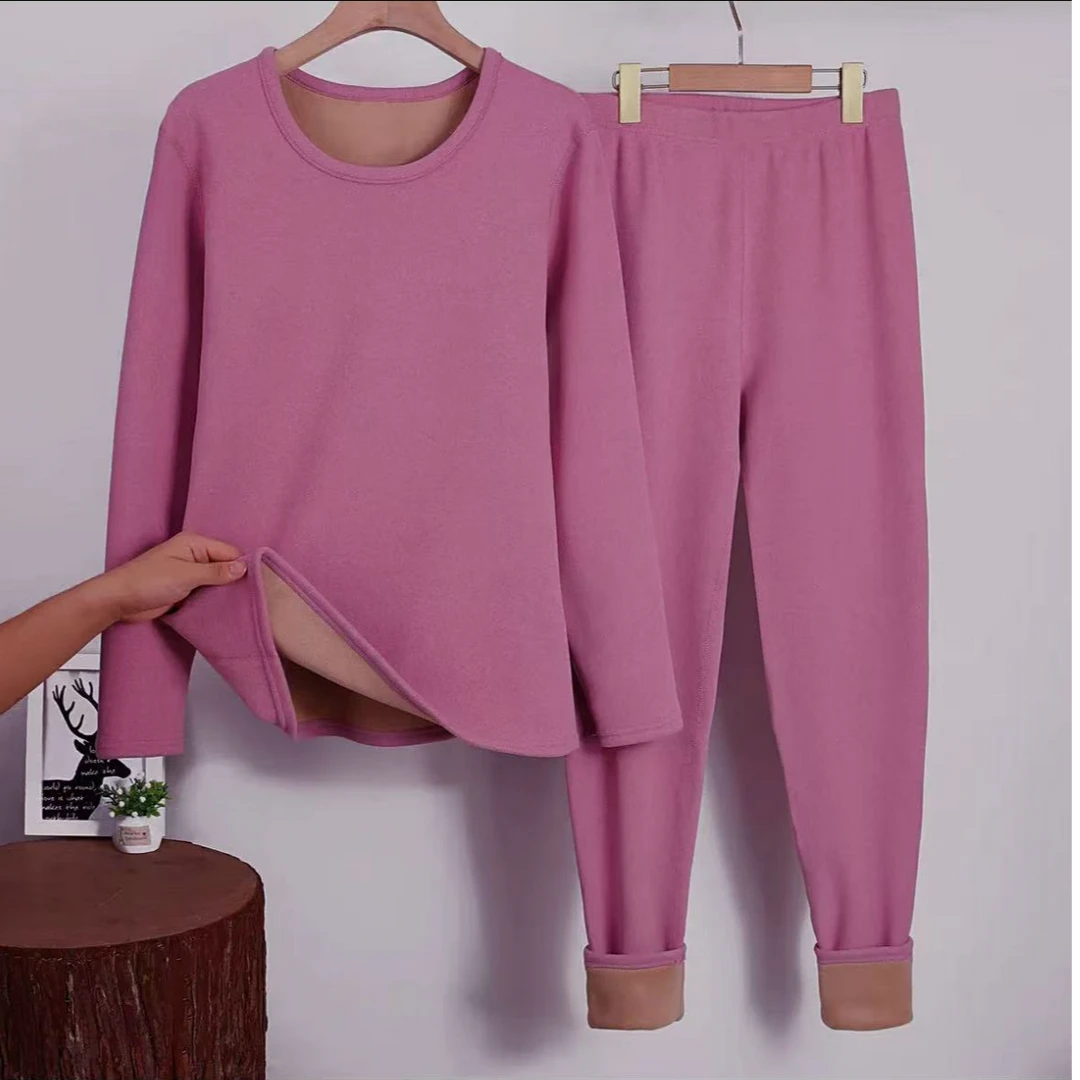 7723-女士三秒速热（橡皮粉）羔绒保暖套装