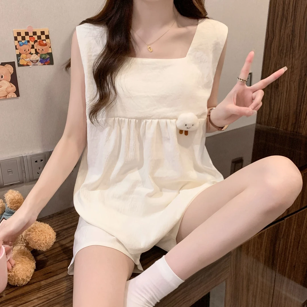 睡衣女夏季带胸垫吊带套装甜美网红少女宽松可外穿女款家居服