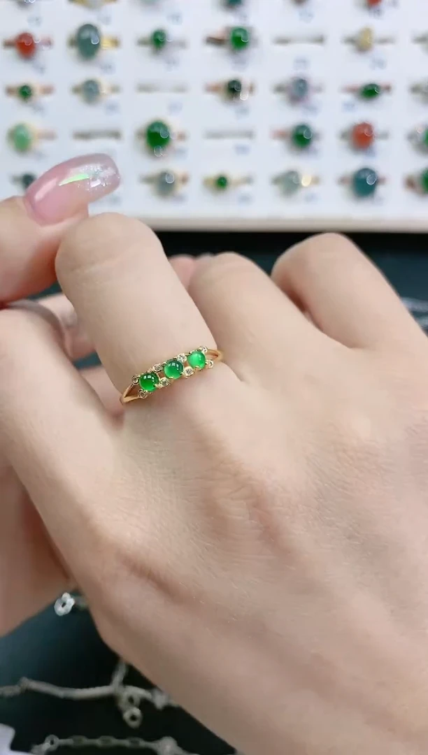 翡翠戒指银S925镶嵌天然翡翠