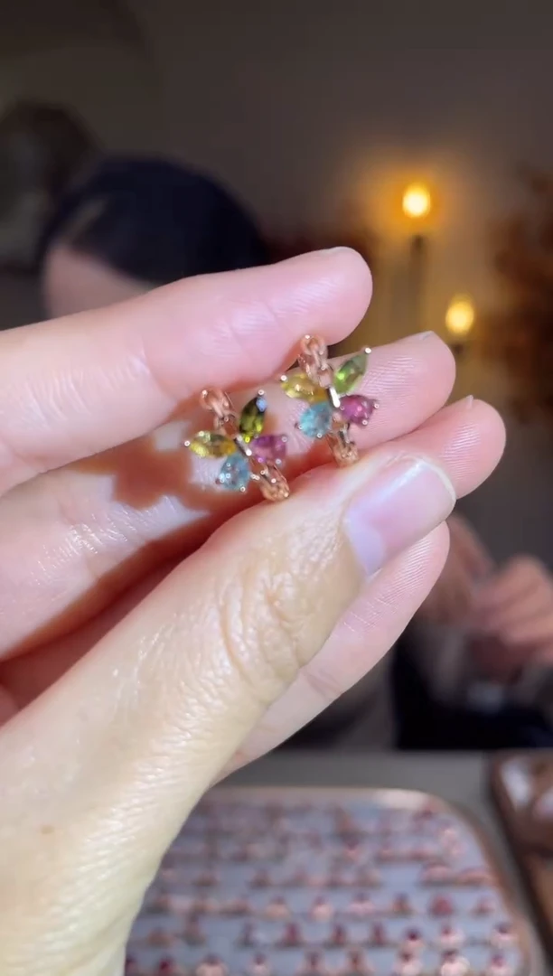 银S925镶嵌耳饰碧玺耳饰