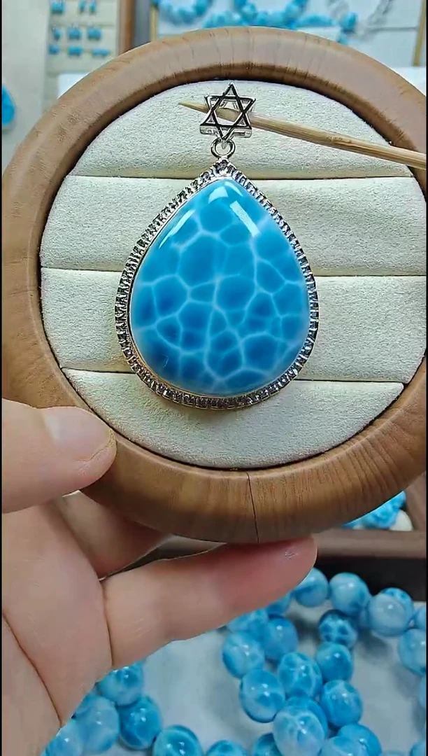 银S925镶嵌针钠钙石（海纹石）吊坠(不含链)多样性发一