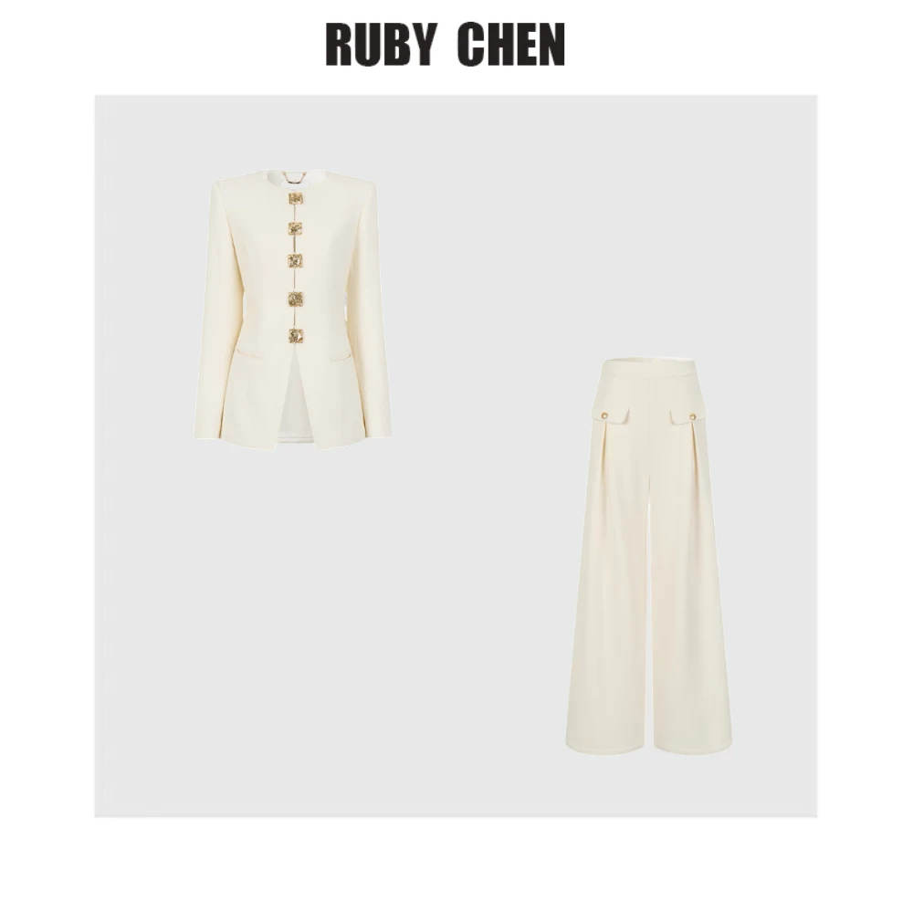 ruby~千金风软糯时尚西装套装＋裤子两件套女