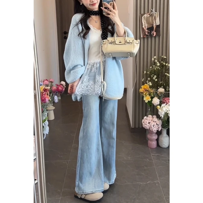 2025春上新树皮纹工艺泡泡袖短款外套女春秋季慵懒风针织开衫宽松