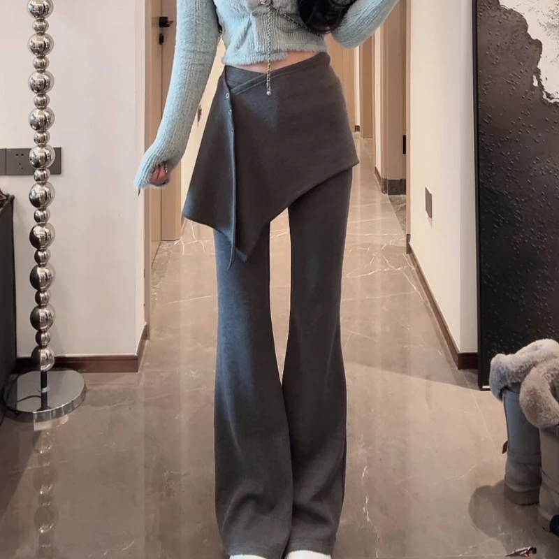 2026新款百搭气质时尚显瘦不规则屁帘微喇裤LK2509296