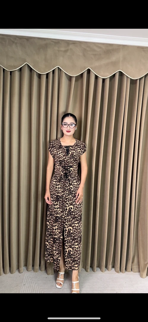 豹纹夏季常规长裙茶歇裙连衣裙花色宽松碎花休闲