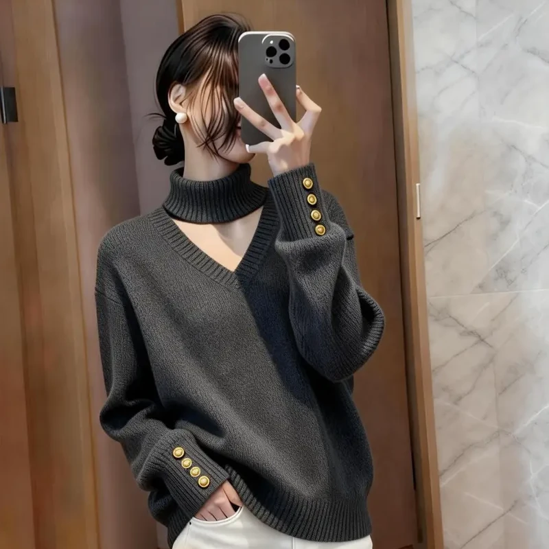 秋季洋气时尚小个子潮流气质百搭针织长袖女质感外穿显瘦洋气上衣