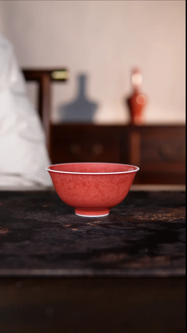 杯子白泥豇豆红纯手工陶瓷