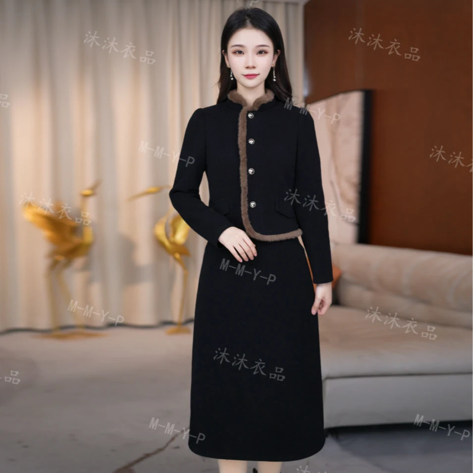 连衣裙小香风气质长袖时尚黑色复古秋冬显瘦中式假两件修身名媛