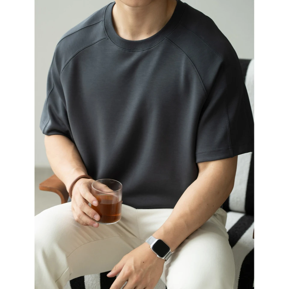 奥兰德保罗莫代尔透气直角肩圆领短袖T恤男夏插肩袖通勤圆领上衣