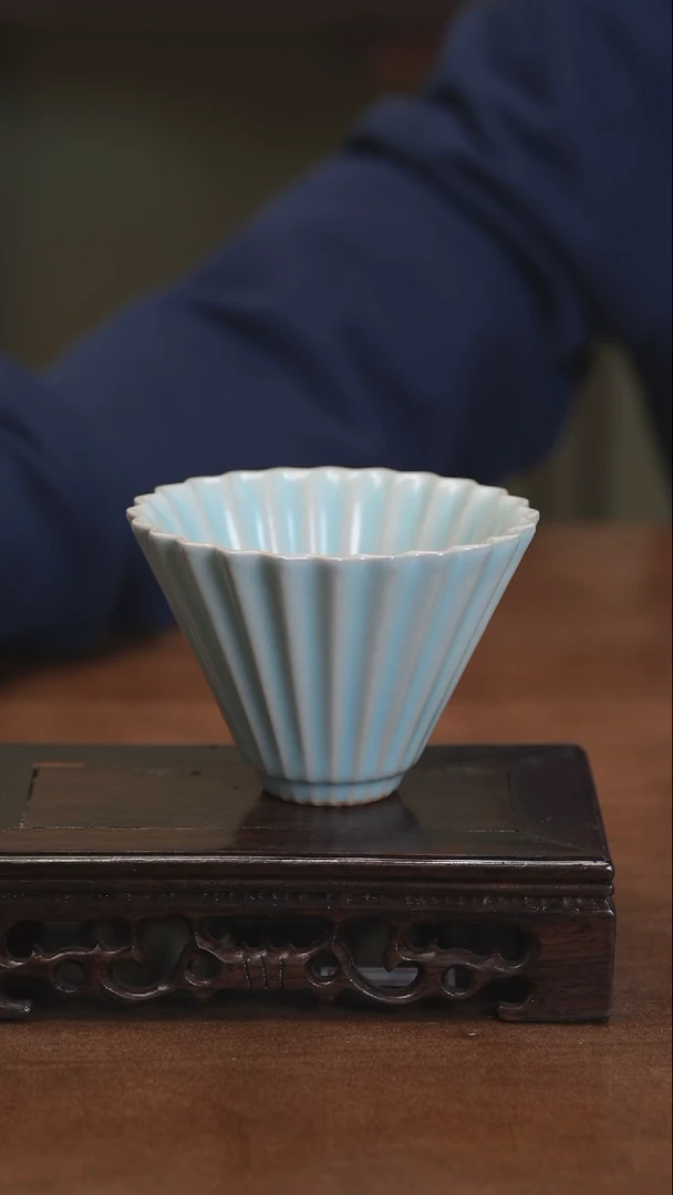 【闪购商品】清凉寺原产地手工汝瓷折扇斗笠杯