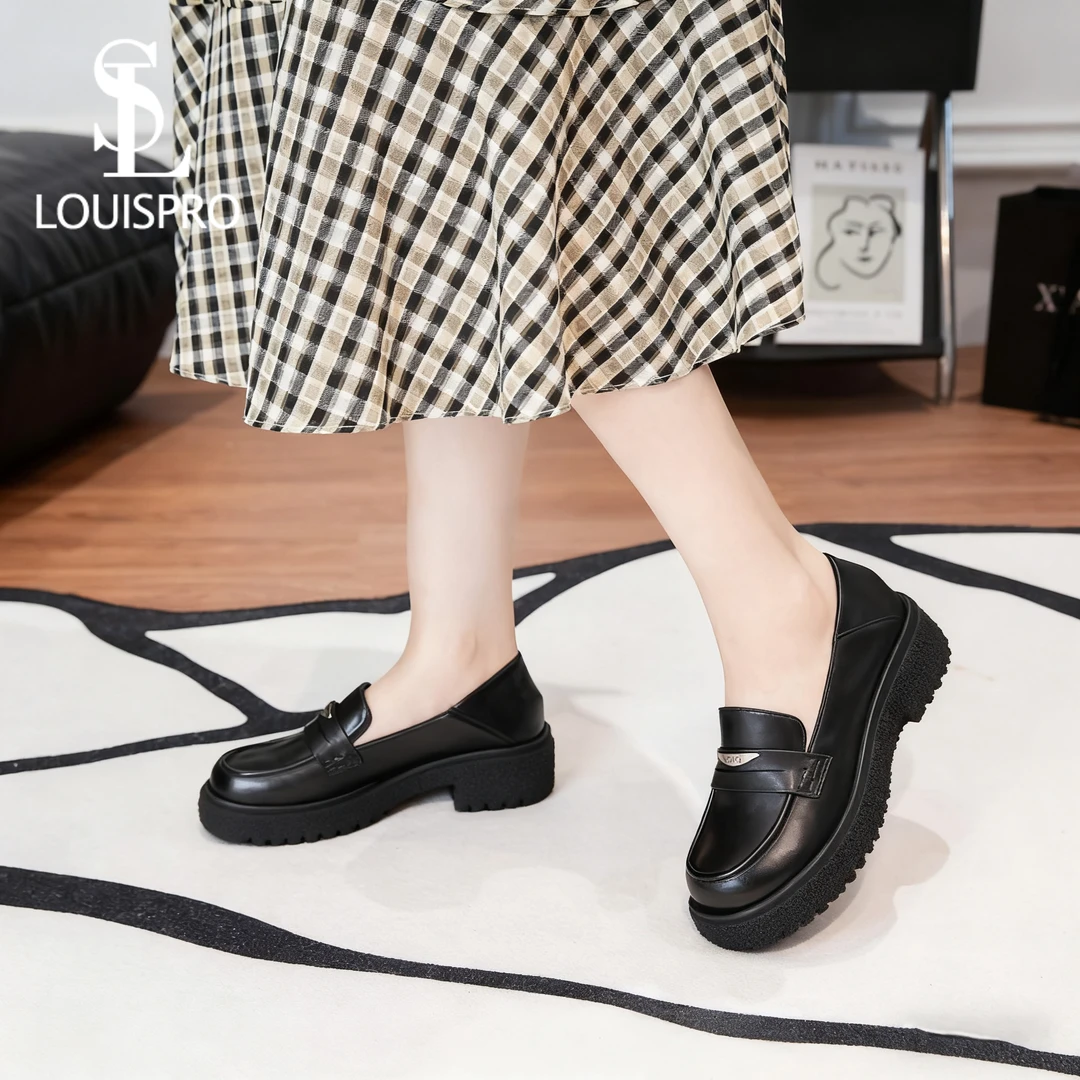【LOUISPRO】秋冬新款女士乐福鞋小皮鞋黑色气质百搭女鞋