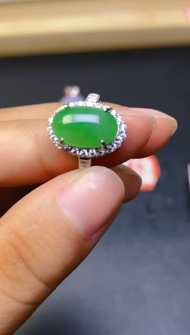 翡翠戒指银S925镶嵌百内无证书