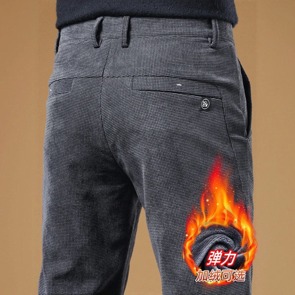 加绒灯芯绒休闲裤男2025秋冬新款直筒裤商务百搭华夫格长裤子
