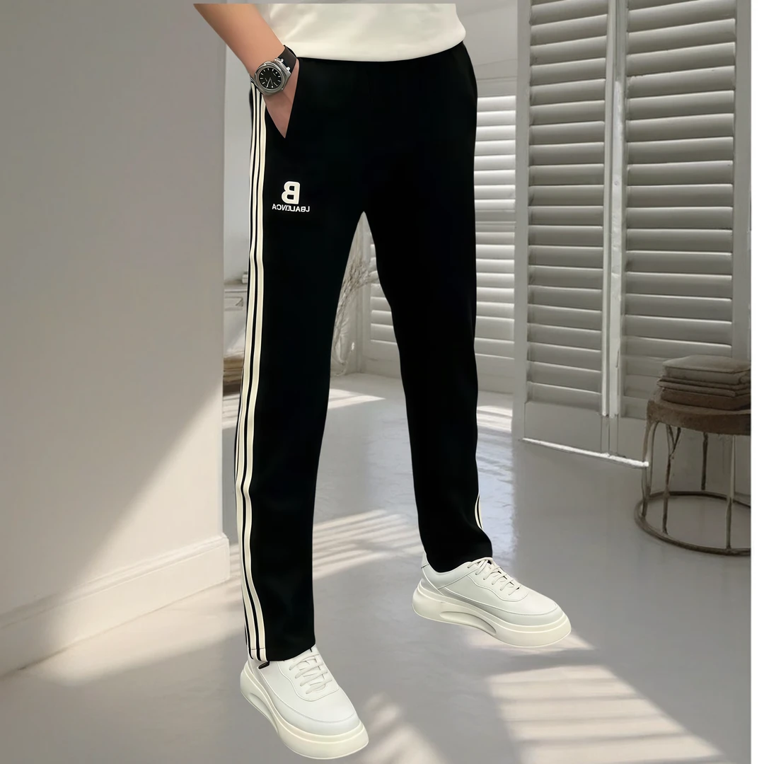 【夏季新款】男士薄款高品质时尚潮流百搭拼接款直筒裤简约舒适男