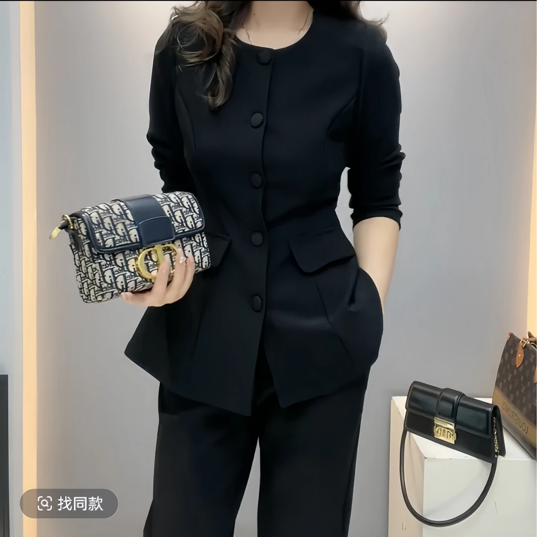 2025年春季新款原版女装两件套减龄显瘦修身黑色女士百搭时尚洋气