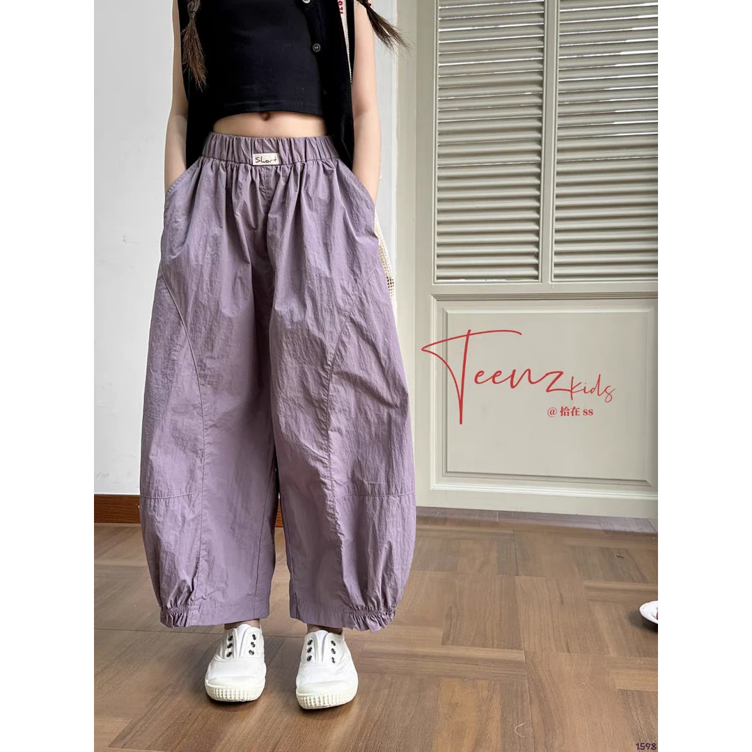 儿童夏季弯刀速干裤中小童九分裤舒适男女童宽松冰感裤子防蚊裤