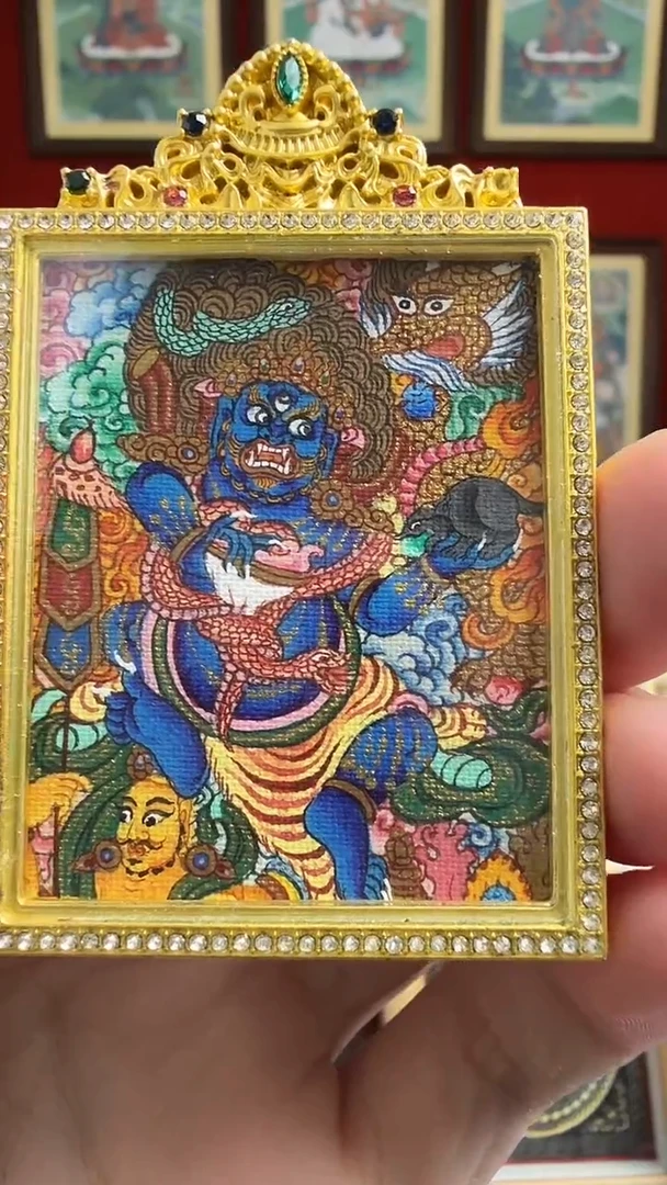 吊坠黑C-热贡纯手绘唐卡