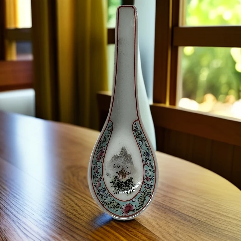 {微瑕慎拍}一对粉彩山水小勺艺术品