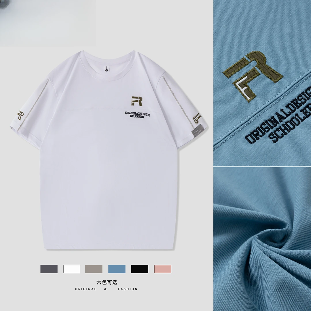 夏季新款刺绣设计感拼接圆领T恤-65021