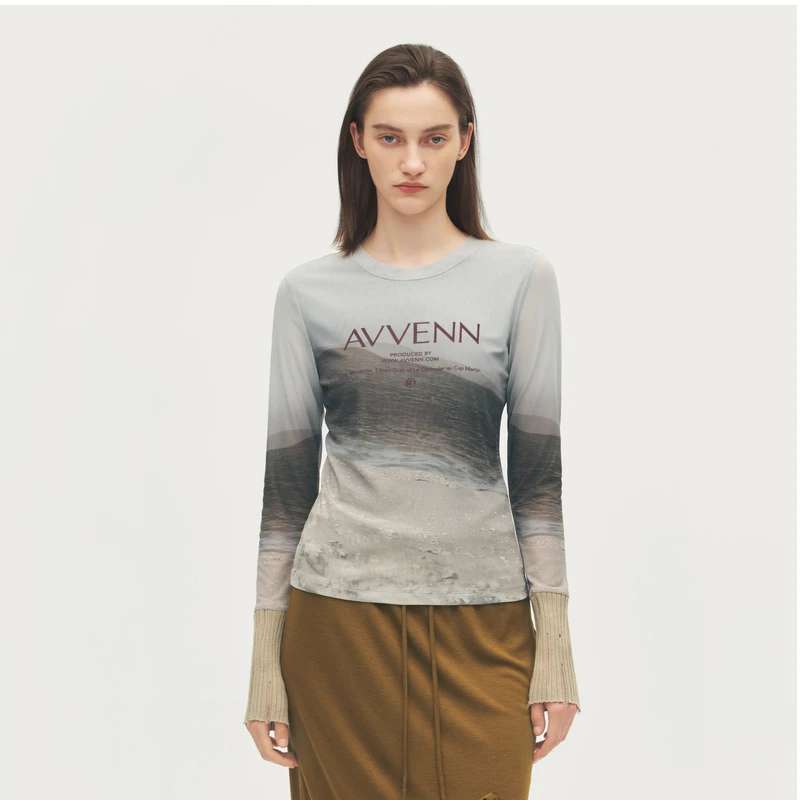 【茉舍】AVVENN 25秋季透气修身抽褶弹力网纱皮肤衣 AL70801540-590