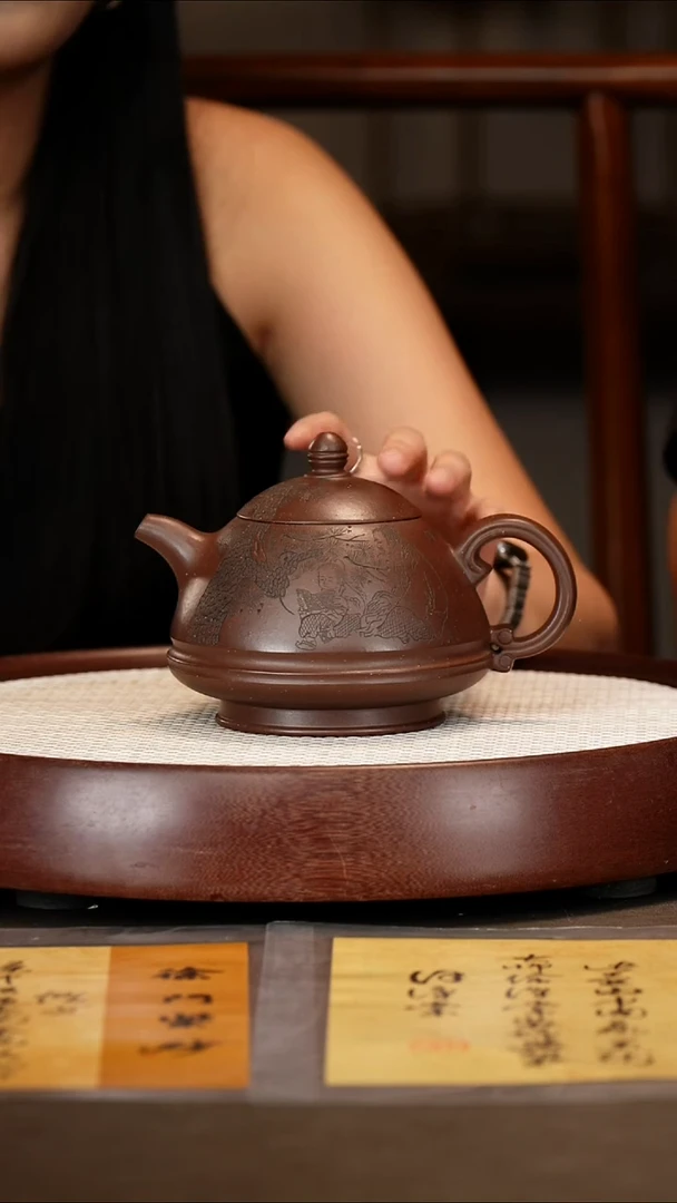 茶壶紫砂【史志洪】玉笠壶 紫玉金砂400c+徐老墨宝