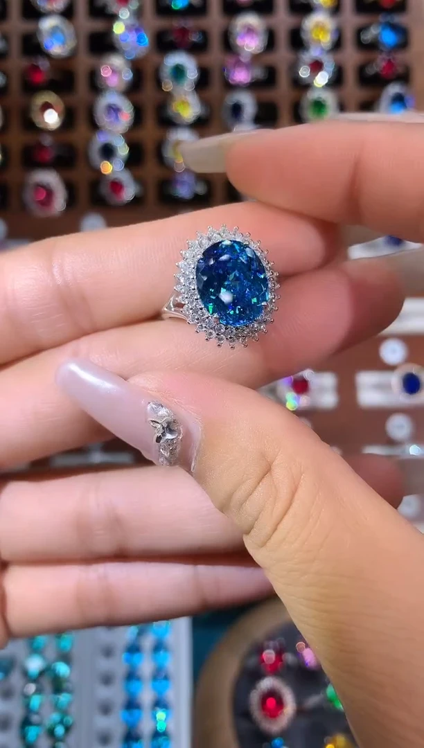 无925银海蓝色鸟巢切小黛妃白1012