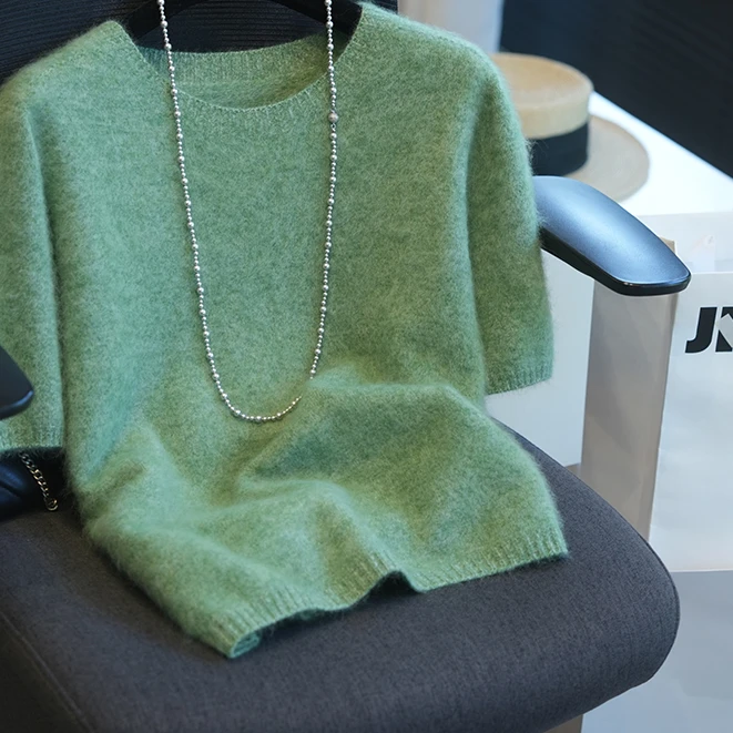 秋季新品~ 纯色软糯细腻保暖圆领短袖针织衫上衣女毛衣25早秋新款