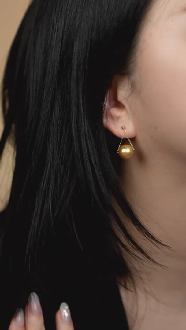 18K金镶嵌耳饰海水珍珠11-12金珠耳线