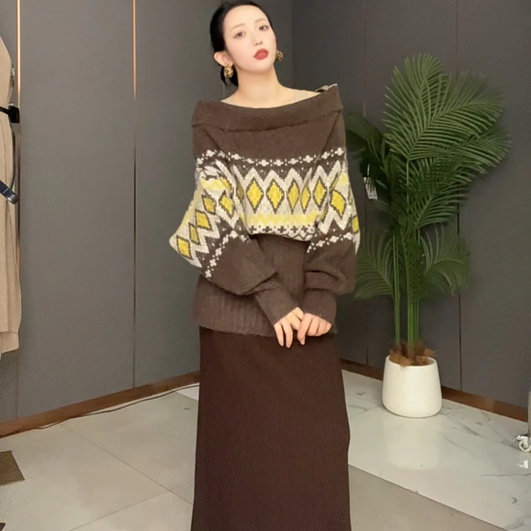 针织女慵懒风秋冬时尚辣妹风针织衫毛针织衫提花上衣