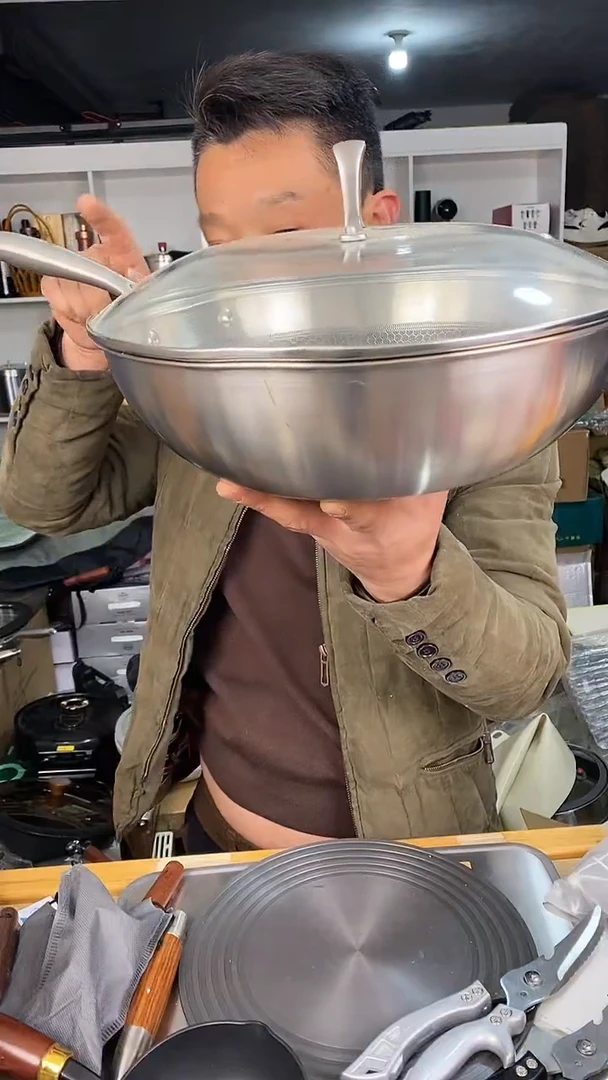 水晶玻璃1考 不锈钢炒锅30 有盖