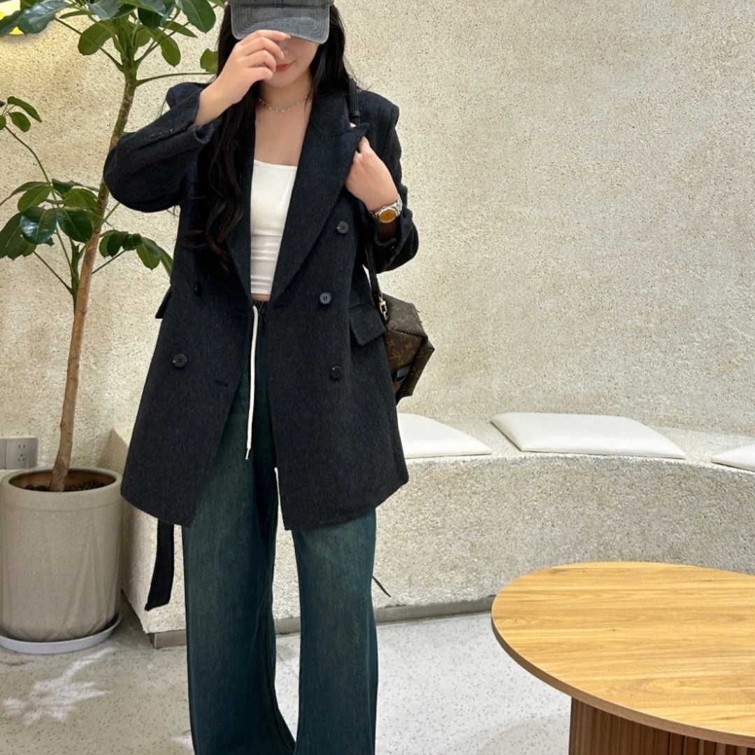 【薇哥内部自营】高端双面羊毛大衣短款西装领秋冬新款系带毛呢A02